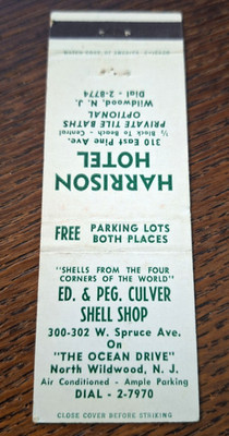 Vintage Matchbook: Ed & Peg Culver Shell Shop/Harrison Hotel, Wildwood, NJ