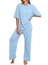 Lounge Sets for Women Knit Short Sleeve Tops and Long Pants Soft Comfy Pajamas S