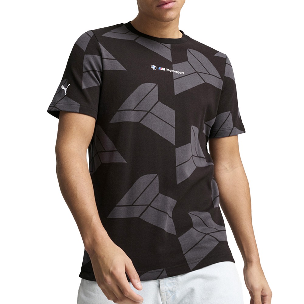 PUMA Bmw Mms Jacquard Crew Neck Short Sleeve T-Shirt Mens Black Casual Tops  6274