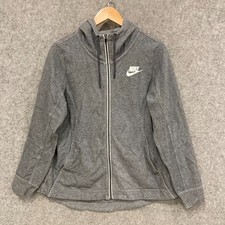 Nike Jacket Womens Size Large Grey Hooded Full Zip Cotton Blend Pockets 39014