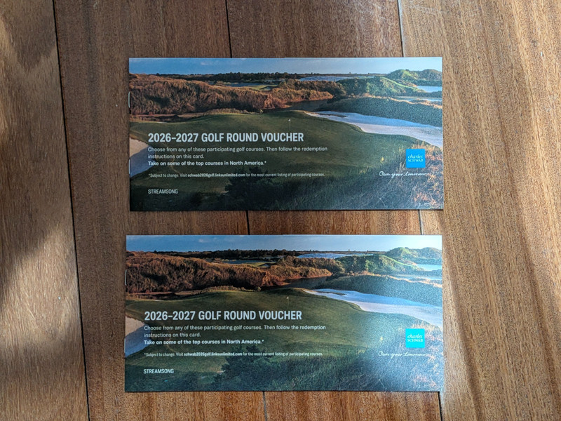 Two Charles Schwab Golf Round Vouchers