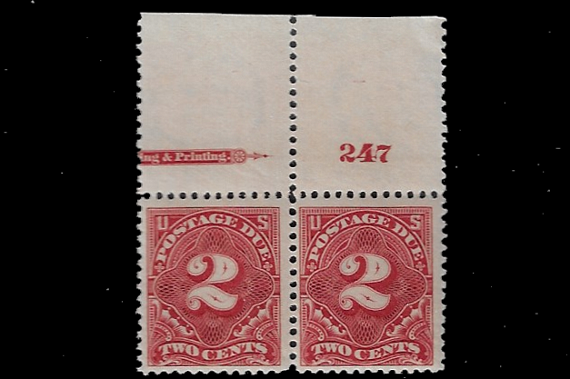 US Scott J39 Imprint with Plate Number Pair, Fault, Very Fine SCV $115. ...