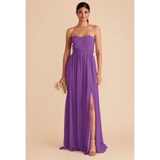Birdy Grey Grace Chiffon Dress Amethyst Strapless Bridesmaid Gown Size S