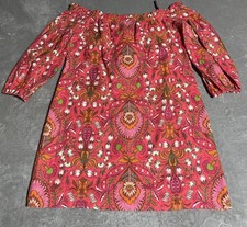 Vince Camuto Dress Womens 14 Pink Floral Off Shoulder Linen Blend Boho Beach