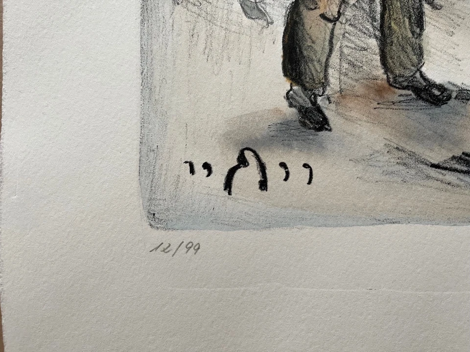 Kurt Mühlenhaupt Signierte aquarellierte Orig. Lithographie - Drei Männer... - Bild 3 von 4