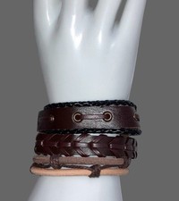 3 Pc Unisex Braided Weaved Faux Leather Layered Stack bracelet Multi Color NWOT