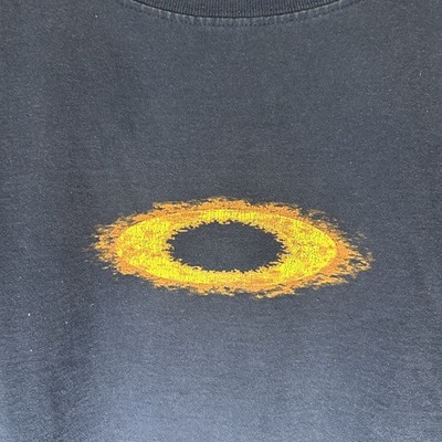 Vintage Oakley Software Shirt Faded Blue Y2K Logo Sun Flame
