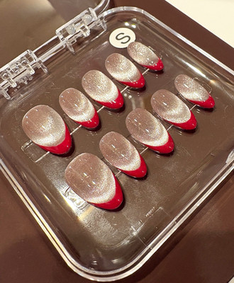 Silver & Red Glitter French Oval Short Pre-Designed Press-On Nails Set