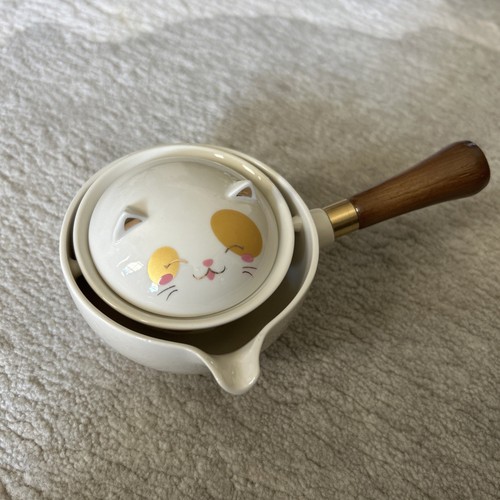 Tragbare Gongfu Chinesische Katze Motiv Porzellan Teekanne mit Griff Einzelportion - Bild 1 von 8