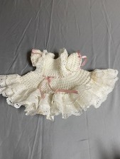 Crochet Vintage Baby Doll Dress With Lace Ruffles Ribbons Pearls