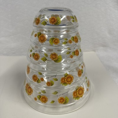 5 Nesting Bowls Clear Glass Flower Dute Sunflower Design Durable Heat Resistant