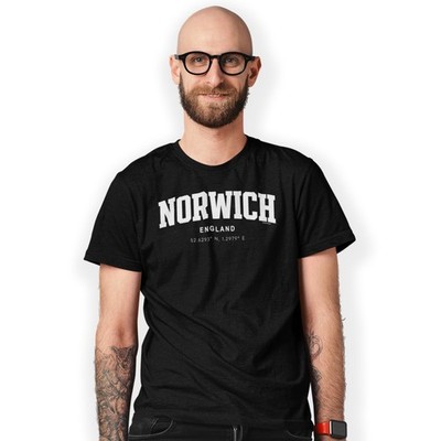 Norwich Varsity Style Print With Coordinates Hand Printed T-Shirt Size S - 5XL