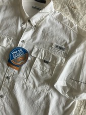 NEW Men's Columbia Bahama PFG Shirt White Large Fishing Vented Shirt UPF 50