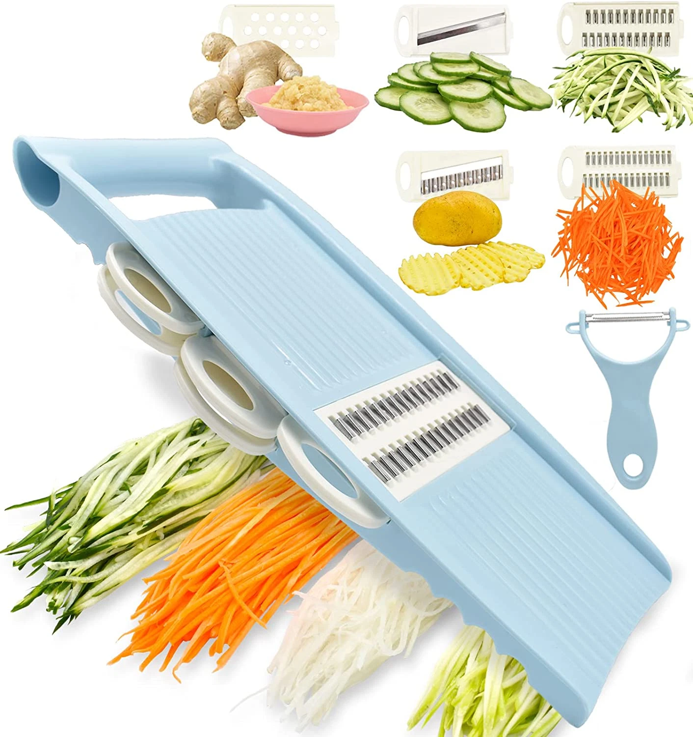 5 in 1 Mandoline Slicer for Kitchen, Vegetable Slicer Multi Blade Potato Chip, V