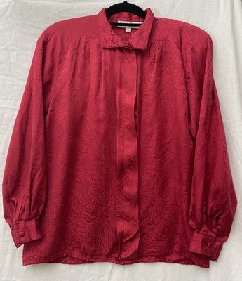 Oscar de la Renta Expressions Women's Size 8 Red Button Up Front Paisley
