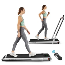 SuperFit 2.25HP 2 in 1 Folding Treadmill W/APP Control Speaker Remote Silver