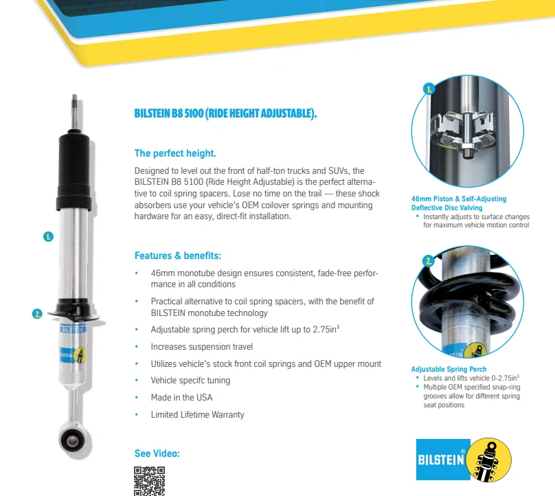 Bilstein 5100 Front Adjustable Shocks 0-2.5in Lift For 10-23 Toyota 4Runner/FJ Foto 4 de 4