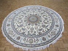 9 x 9 Round Hand Knotted Ivory Fine Nain With Silk Oriental Rug G8754