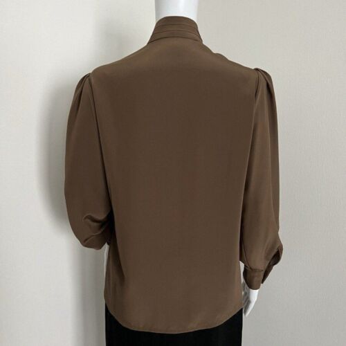 Vintage Louis Feraud Women's Blouse Size 34 2 Brown High Neck Pleats Long Sleeve - Picture 9 of 9