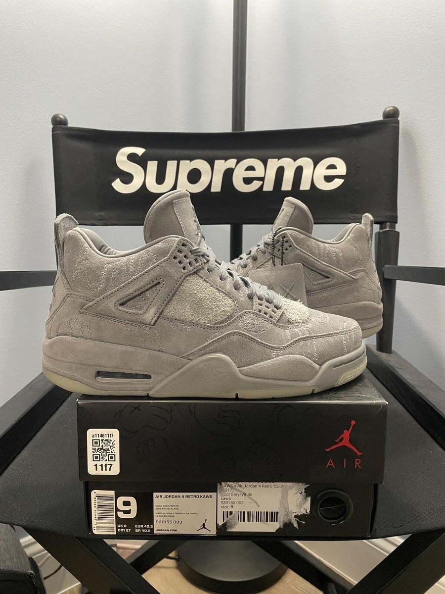 AIR JORDAN 4 IV RETRO USED SIZE 9 KAWS COOL GREY WHITE AIR JORDAN 4 IV RETRO USED SIZE 9 KAWS COOL GREY WHITE
