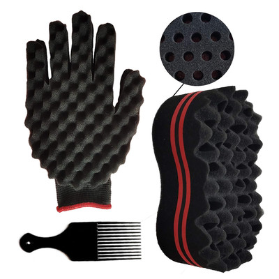 2PCS Hair Curl Sponge Set with Twist Comb and Double-Sided Brush for Afro Coils,