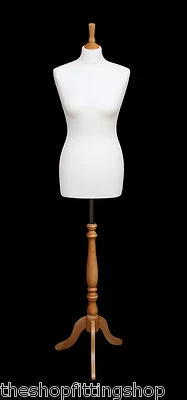 THE SHOPFITTING SHOP DELUXE Size 12 Female Dressmakers Dummy Mannequin Tailos WHITE Bust BEECH Stand