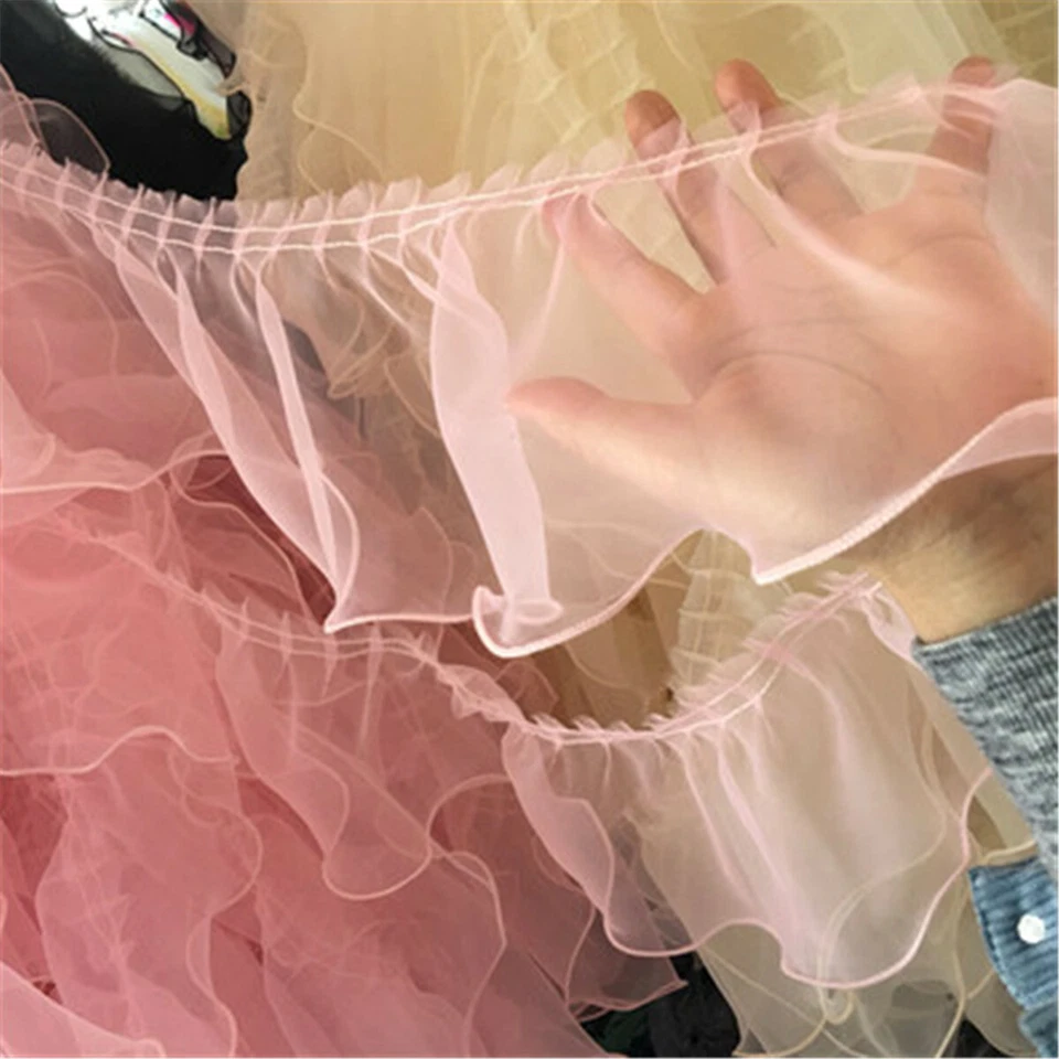 2Yds Plissee Spitzenborte Organza Rüsche DIY Hochzeit Rock Nähen Besatz Handwerk - Bild 3 von 4
