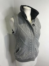 A'rthenon Fur grey real fur trimmed reversible knitted gilet waistcoat UK 8 10 V