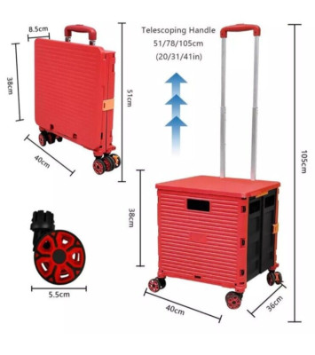 POLYPROPYLEN HILFREICHE TRAGETASCHE IN ROT MIT ROLLEN/GRIFF 44X40X8,5CM NEU