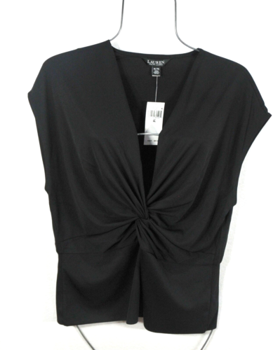 Lauren Ralph Lauren Women's Blouse XL Elegant V-Neck Black Shirt Top NWT