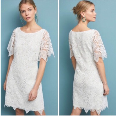 $180 new Anthropologie elegant Charleston Lace Mini Dress ivory