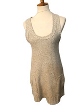 Rubbish vintage beige knitted raceback tank dress with front pockets
