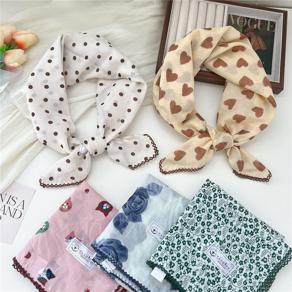 68cm Floral Cotton Linen Square Scarf Bandana Hair Accessory DIY Craft