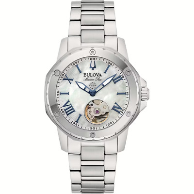 Bulova Marine Star 96L326 Damenuhr Automatik Stahl Silber