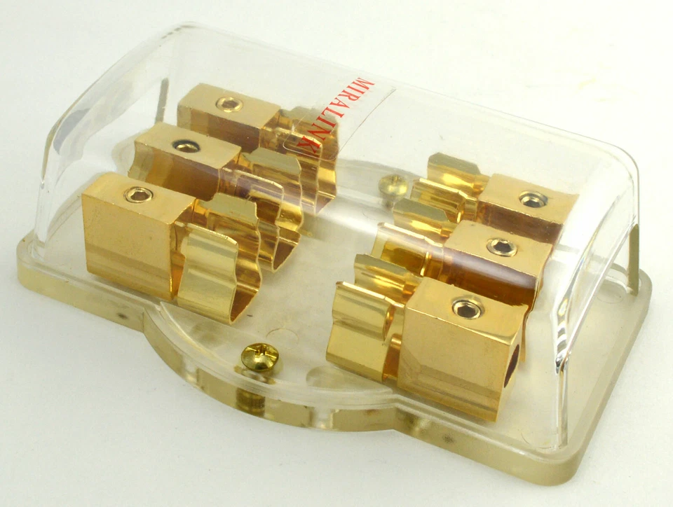 3 8-Gauge In 3 8-Gauge Out Gold Plated AGU Fuse Holder Distribution Block 150AMP - Image 3 of 4