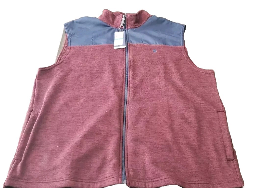 IZOD Spectator Sweat Men's Vest Sz L Full Zip Blue Maroon Heather
