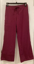 SB Scrubs Mid Rise Pants Pull On Wine Burgundy Elastic Drawstring Waist Womens S
