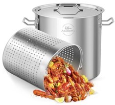 53 QT Stainless Steel Seafood Boil Pot with Basket Heavy Duty Cooking Pot Lid