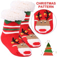 Ultra Thick Toddler Sherpa Fleece Kids Christmas Socks Red for Age 3-12 Years