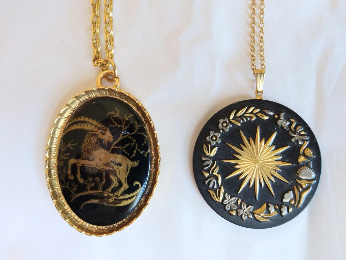 2 Vintage Necklace Zodiac Aries Pendant Franklin Mint Midnight Sun