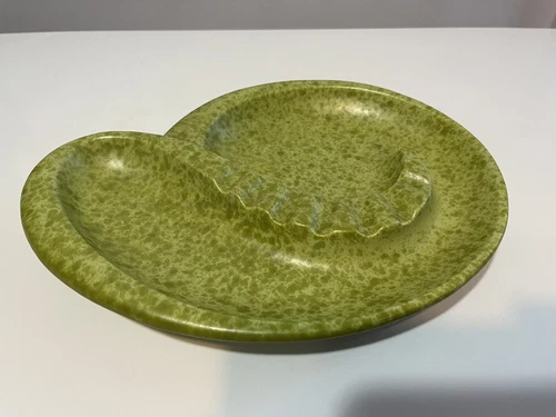 Vintage Ashtray Green Haegar Speckled Footed USA Pottery MCM