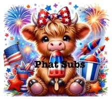 20oz Sublimation Tumbler Wrap Patriotic Highland Cow Ready To Press Transfer