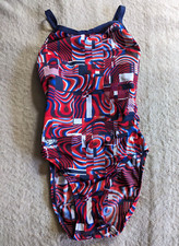 SPEEDO Endurance Plus One Piece Swimsuit Womens Size 28 Red White Blue