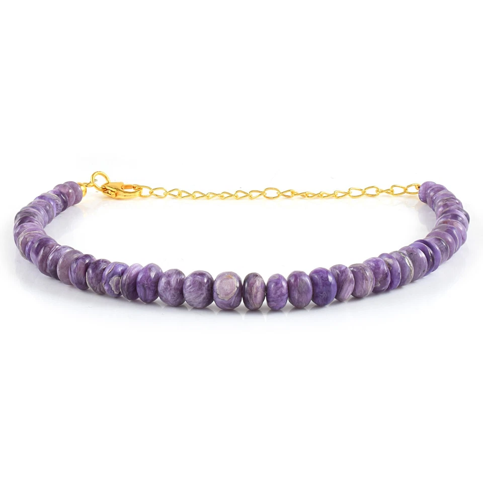 Pulsera de plata 925 con cadena de cuentas rondelle charoita púrpura natural para mujer joyería Foto 4 de 4