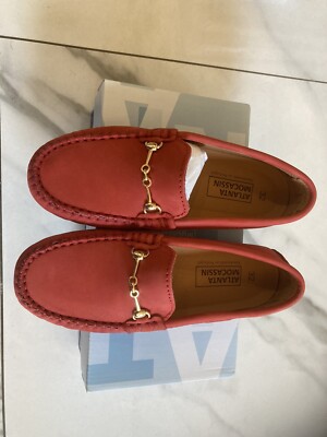 Atlanta Moccasins Red Suede Loafer Shoe Girl 32 New