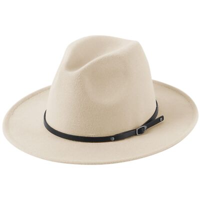 Womens Classic Wide Brim Floppy Panama Hat Belt Buckle Wool 