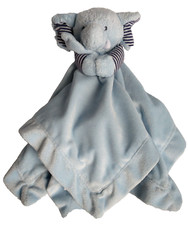 Carters Blue Elephant Baby Lovey Security Blanket Stripes Plush Rattle Satin