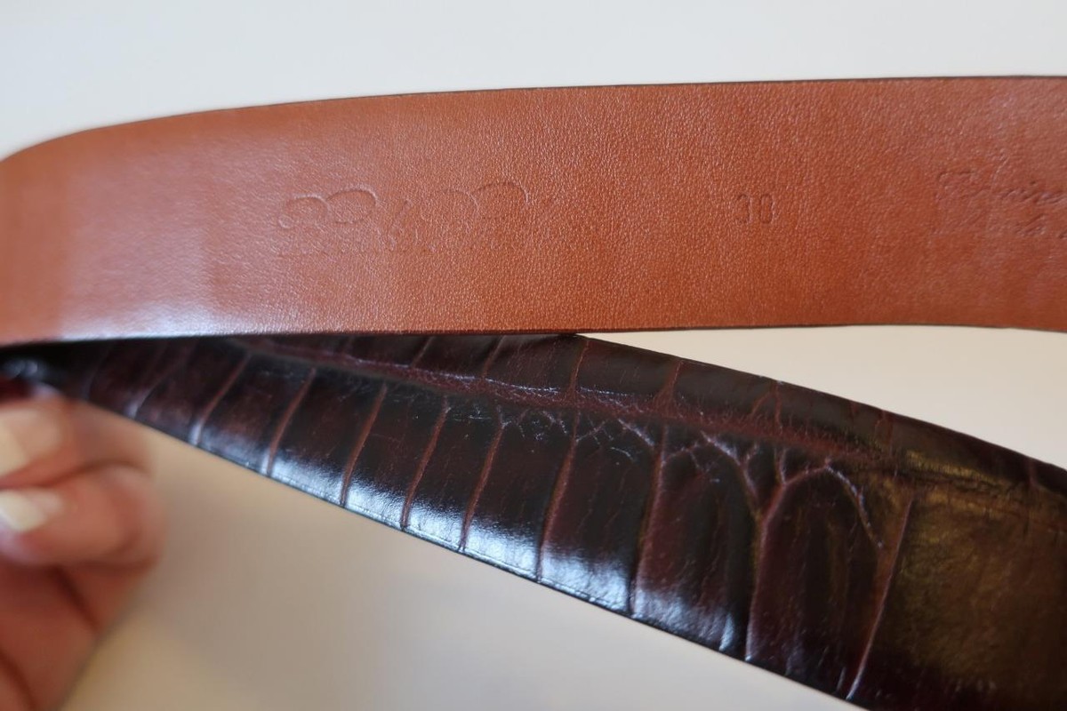 Mens Brooks Brothers Brown Croc Embossed Grain Leather Belt  display picture 2