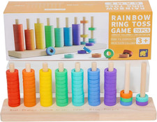 Wooden Color Sorting Stacking Toys, Montessori Toys Rainbow Rings Game, Wooden S