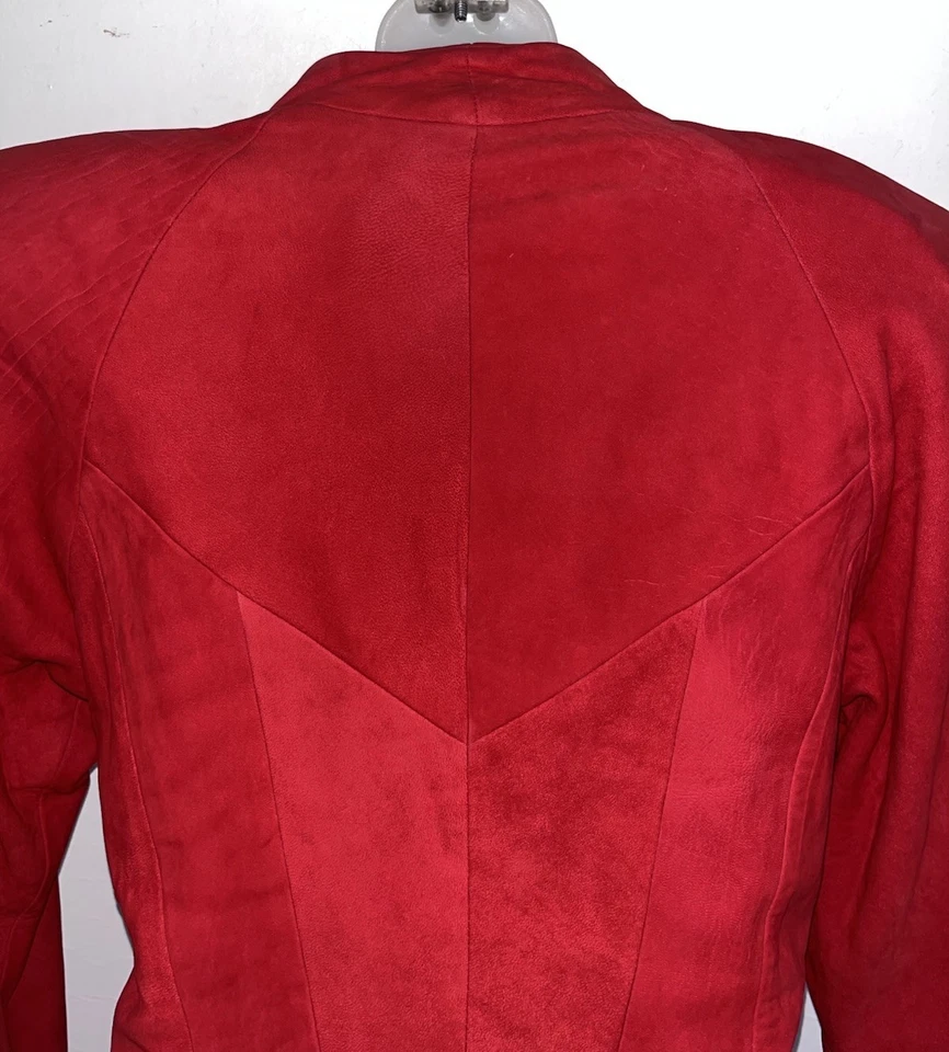 Conjunto Falda Traje Totally Años 80 Vintage Karen Okada David Howard Rojo 100% Gamuza Talla 10 Foto 4 de 4